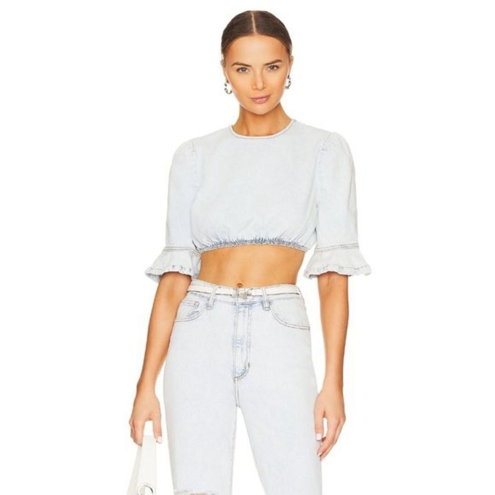 NWT WeWoreWhat REVOLVE Cropped Indigo Denim Crop Top Super Light. Sz Small
